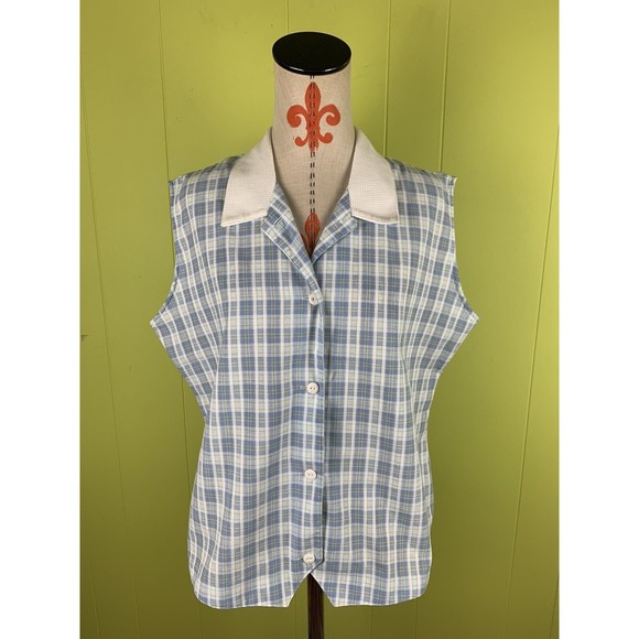 Cape Cod Shirt Womens 18 Light Blue White Button Up Sleeveless Collared Top - Picture 5 of 10